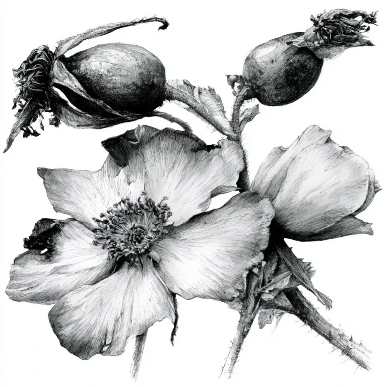 Wild Roses Fine Line Drawing