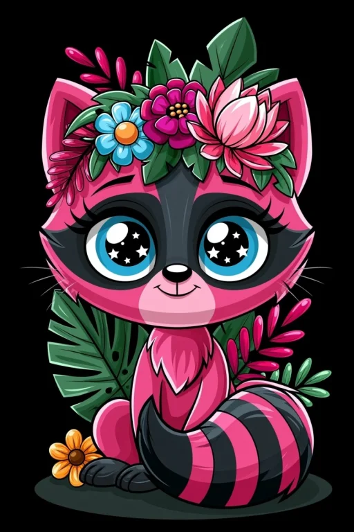 Chibi Pink Raccoon With Star Eyes
