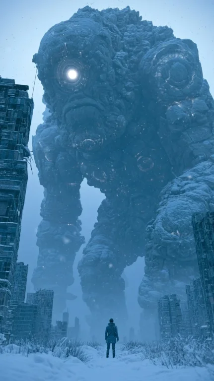 Lonely Stone Giant In Snow