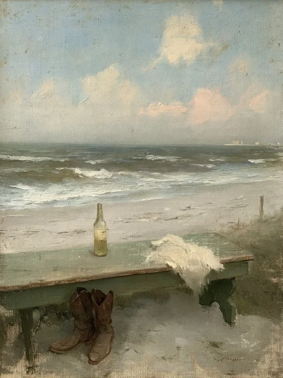 Beach Bench With Cowboy Boots Painting