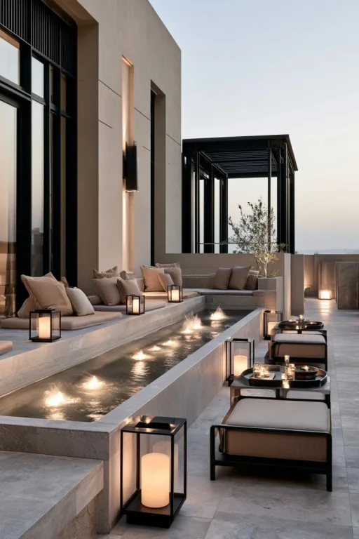 Lantern-Lit Balcony Fountain
