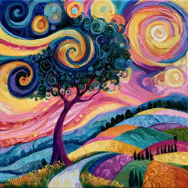 Klimt Inspired Swirling Tree Landscape