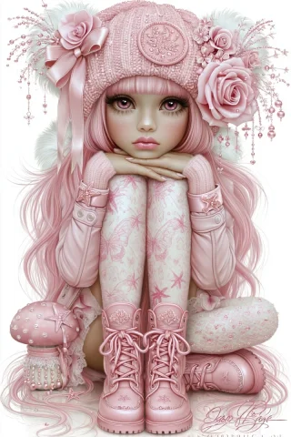 Diamond Art Girl in Pink Boots — Nano Banana 2 AI Prompt: diamond art painting of cartoon girl with pink boots on clean white background -...