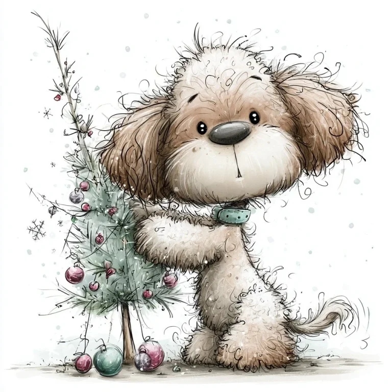 Cockapoo Climbing Christmas Tree Clipart