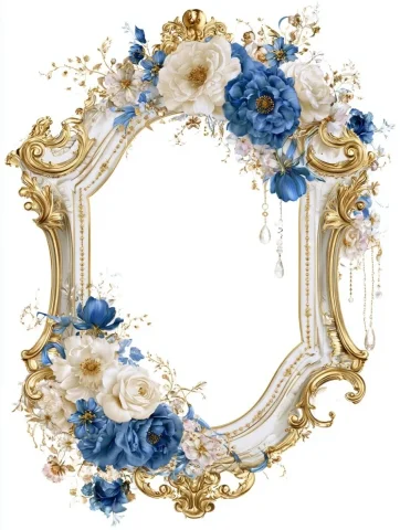 Rococo Gold Wedding Frame Clip Art — Nano Banana 2 AI Prompt: clip art of the rococo gold frame with flowers, stylized for wedding card, color...