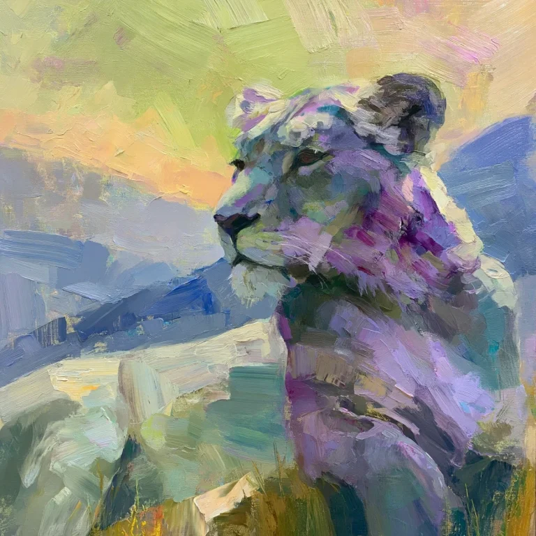Regal Lioness Under Lime Green Sky