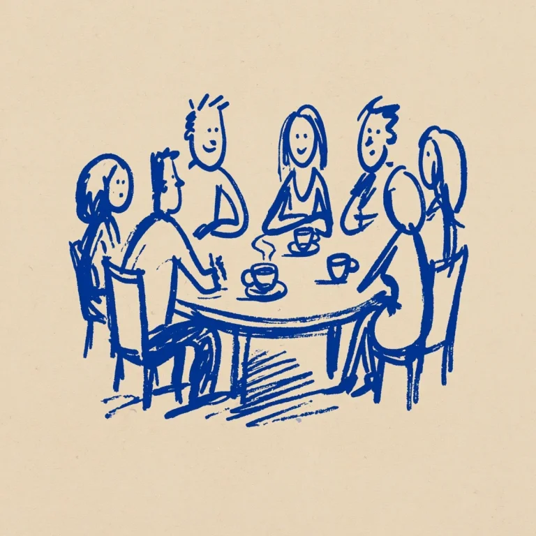 Naive Doodle of Friends Over Espresso