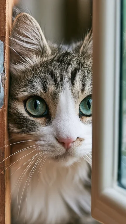 Cat Squeezing Through Glass Catflap