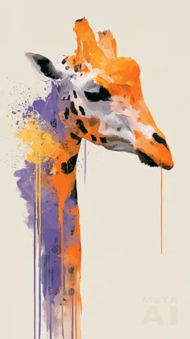 Giraffe Head Watercolor With Splatters — Nano Banana 2 AI Prompt: a stylized depiction of a giraffe's head, angled to the right, rendered in water...