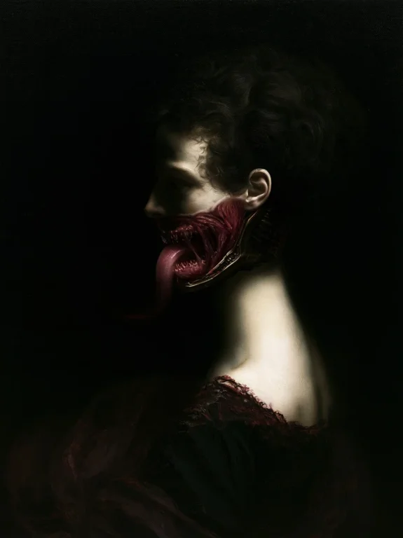 Gothic Cybernetic Portrait in Burgundy