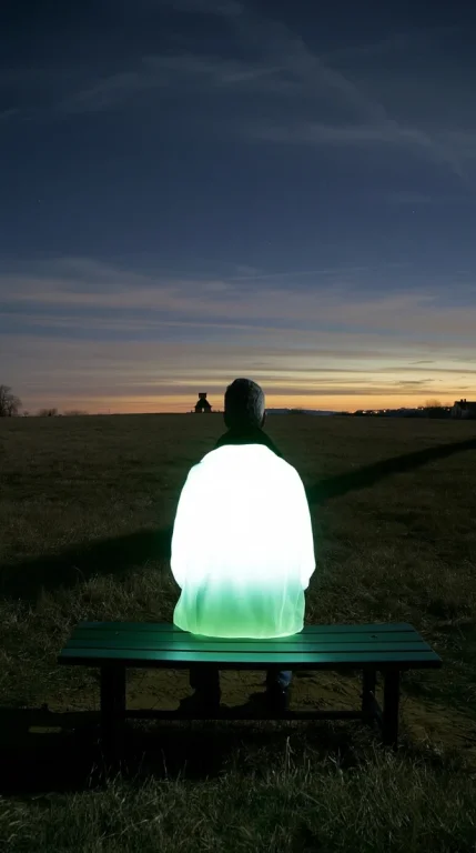 Glowing Figure on Park Bench