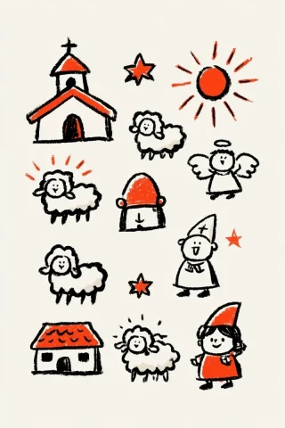 Christian Christmas Sticker Sheet — Nano Banana 2 AI Prompt: A collection of Christian-themed, die-cut style Christmas stickers displayed as...