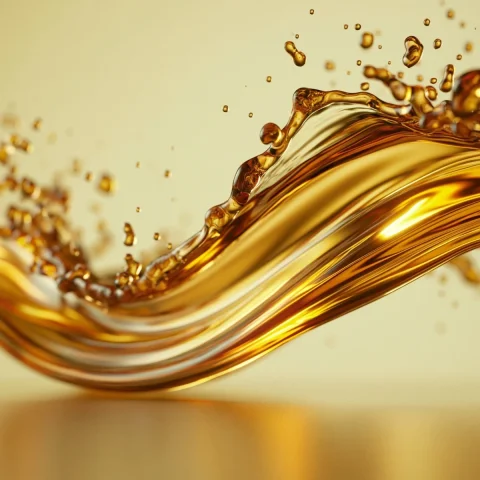 Golden Oil Splash Macro — Nano Banana 2 AI Prompt: cinematic, macro product photography of a dynamic golden oil splash forming an e...