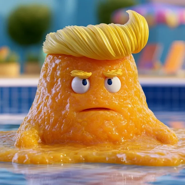 Orange Blob Man Lounging in Pool
