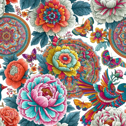 Chinese Porcelain Peony Pattern — Nano Banana 2 AI Prompt: seamless pattern, ornate Chinese porcelain motif, export ware inspired botanical...