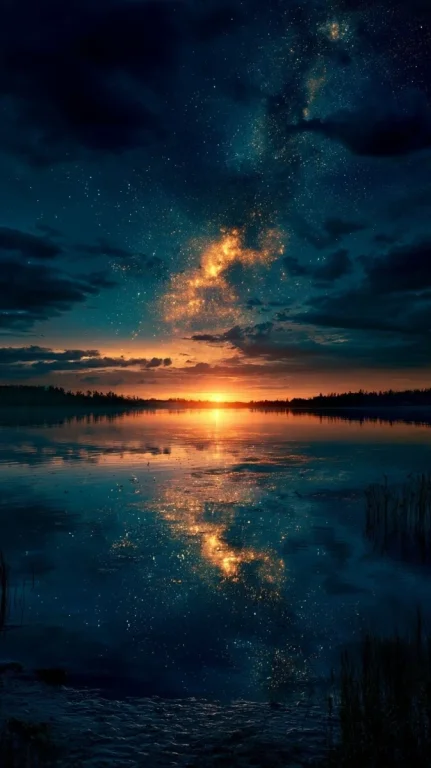 Starlit Lake Reflection At Night