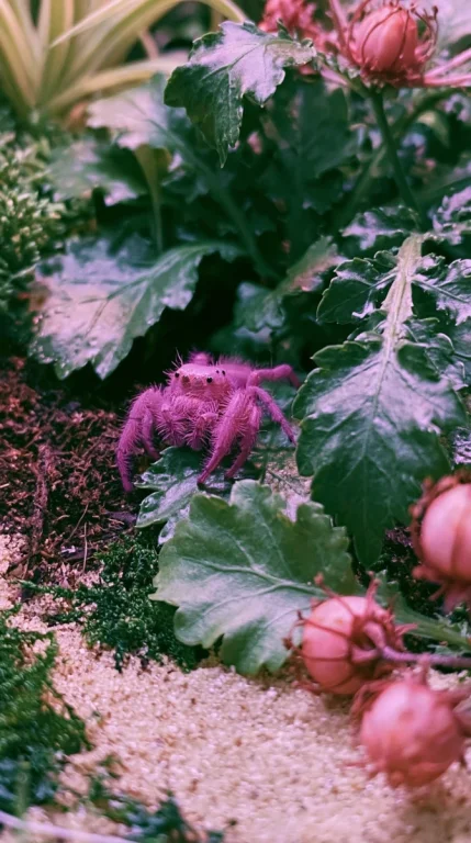 Pink Jumping Spider Terrarium Close-Up