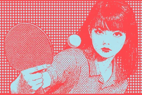 Red and White Ping Pong Player — Nano Banana 2 AI Prompt: a red and white illustration depicts an adult female ping pong player --chaos 20...