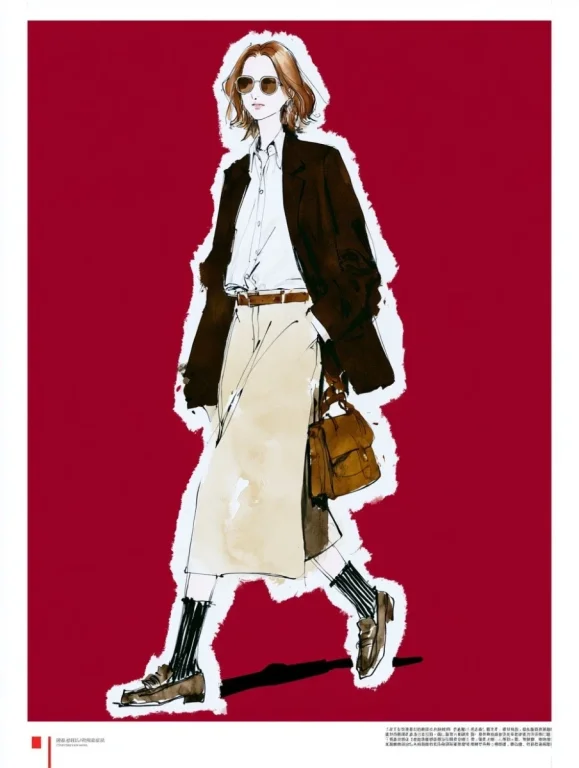 Old Money Style Watercolor Fashion Sketch