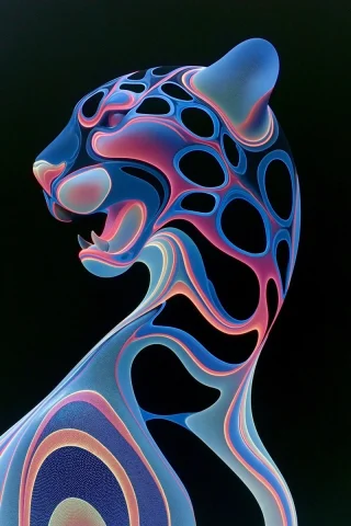 Chrome Panther in Magenta Neon — Nano Banana 2 AI Prompt: Macro shot, liquid chrome panther emerging from black fluid, emitting magenta ne...