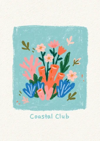 Folk Art Coral Reef in Crayon — Nano Banana 2 AI Prompt: A charming, retro folk-art style illustration of coral reef. Drawn in a naive, b...