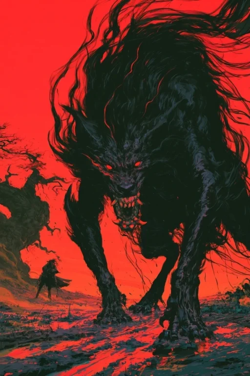 Shadow Beast Facing Mage on Muddy Road