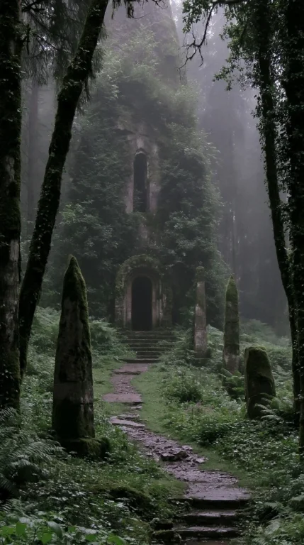 Brutalist Angel Monolith in Forest Grotto