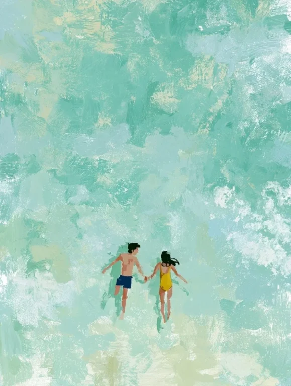 Couple Floating Hand in Hand at Sea