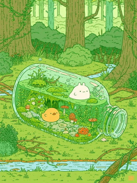 Duckling Terrarium in Glass Bottle