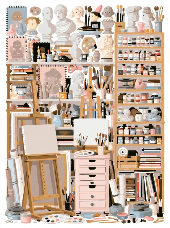 Pastel Flat Artist Studio Scene