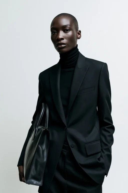 Black Suit and Structured Leather Bag
