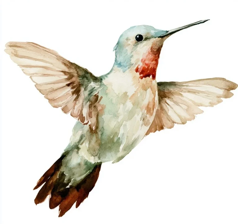 Watercolor Hummingbird With Red Throat