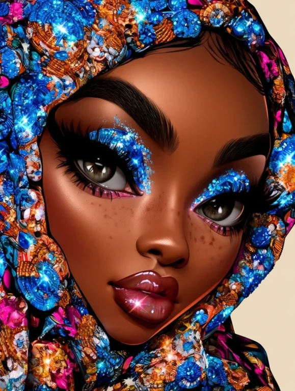 Mosaic Bead Patterns Framing Her Face