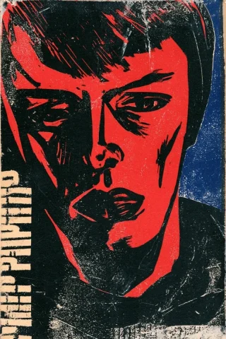 Kirchner-Style Expressionist Woodcut Figure — Nano Banana 2 AI Prompt: Ernst Ludwig Kirchner style expressionist woodcut, angular emaciated figure, mas...