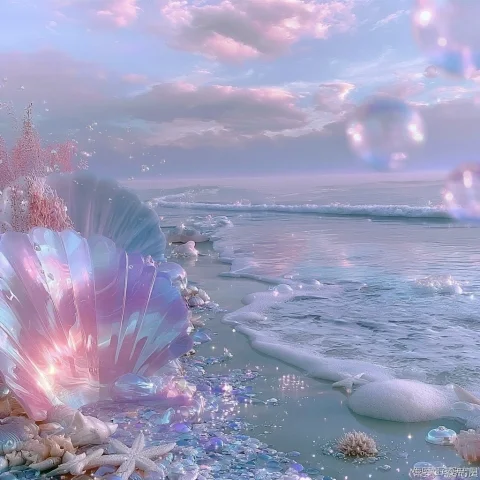 Pastel Dreamcore Ocean Editorial — Nano Banana 2 AI Prompt: Pastel pink-and-blue dreamcore ocean scene, fashion editorial aesthetic, dreamy...