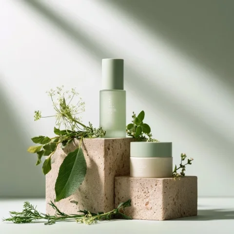 Sage Green Skincare Campaign — Nano Banana 2 AI Prompt: Premium luxury skincare product photography, minimalist botanical beauty campaig...