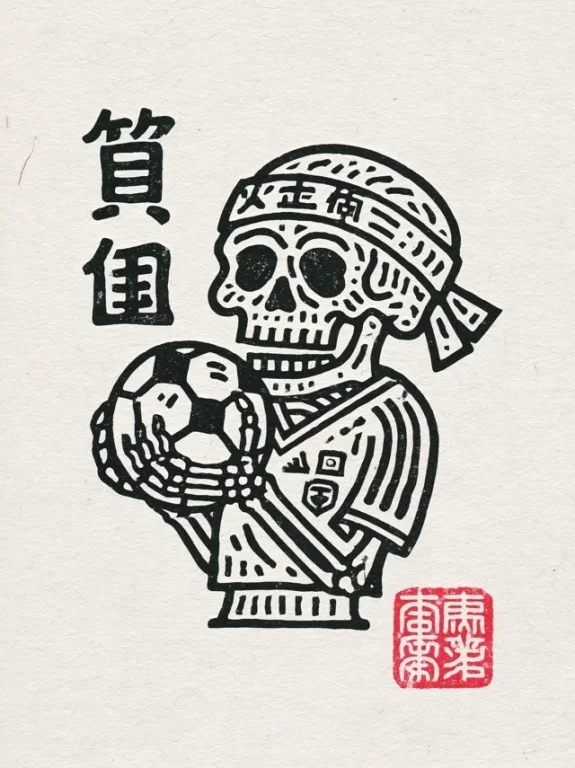 Skeleton Soccer Fan Line Art