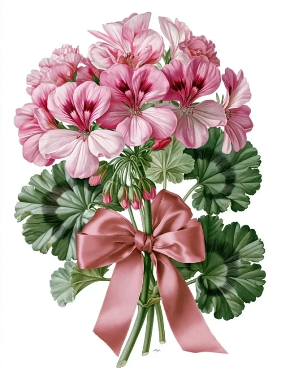 Botanical Plate of Pink Geranium