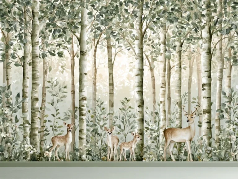 Watercolour Deer Family Forest Mural
