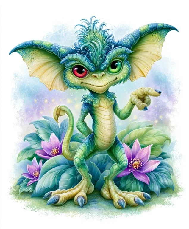 Gremlin With Ruby and Emerald Eyes