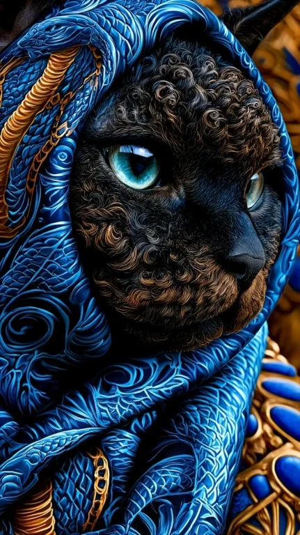 Selkirk Rex Cat With Egyptian Mural