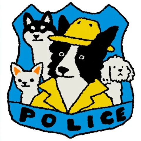 Dog Detective Team Badge Icon — Nano Banana 2 AI Prompt: app icon, central police badge, inside the badge a dog detective team: Border Co...