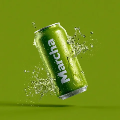 Marcha Matcha Energy Drink Mockup — Nano Banana 2 AI Prompt: I want a matcha energy drink with no background and the name of the brand is 'Ma...