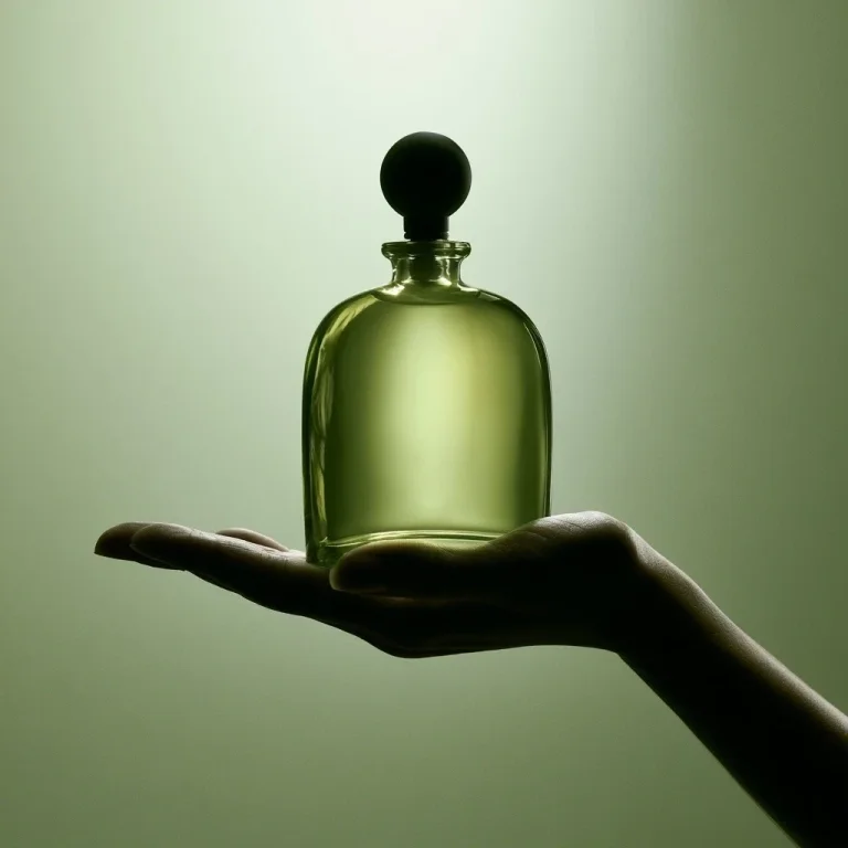 Backlit Olive Glass Perfume Bottle