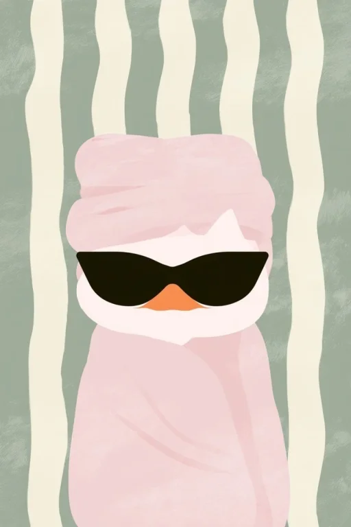 Retro Cat In Pink Towel Turban