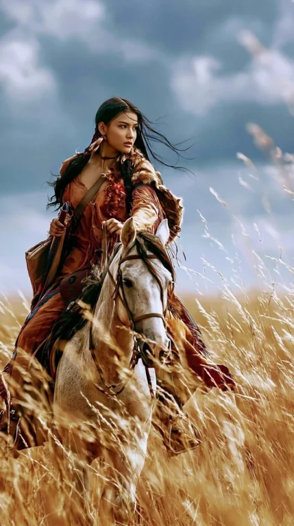 American Indian Woman on Horseback