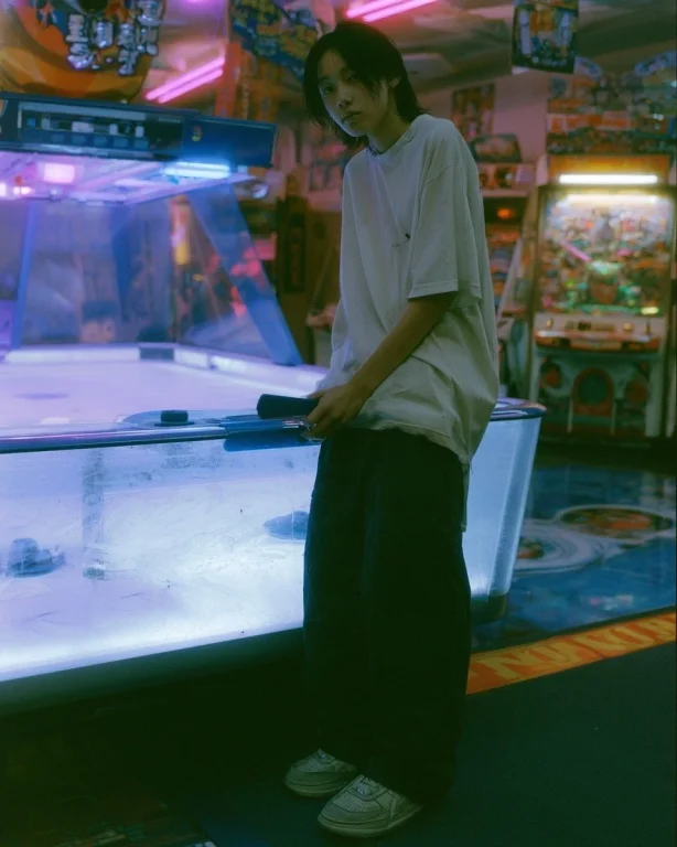 Wide-Leg Pants at the Neon Arcade