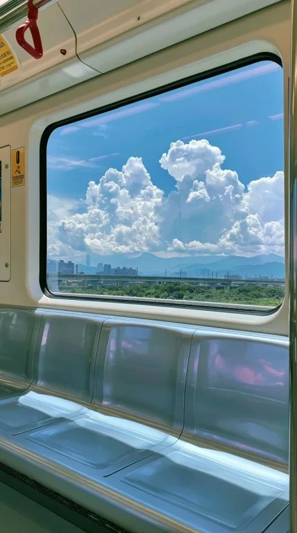 Empty Summer Train Car With Blue Sky