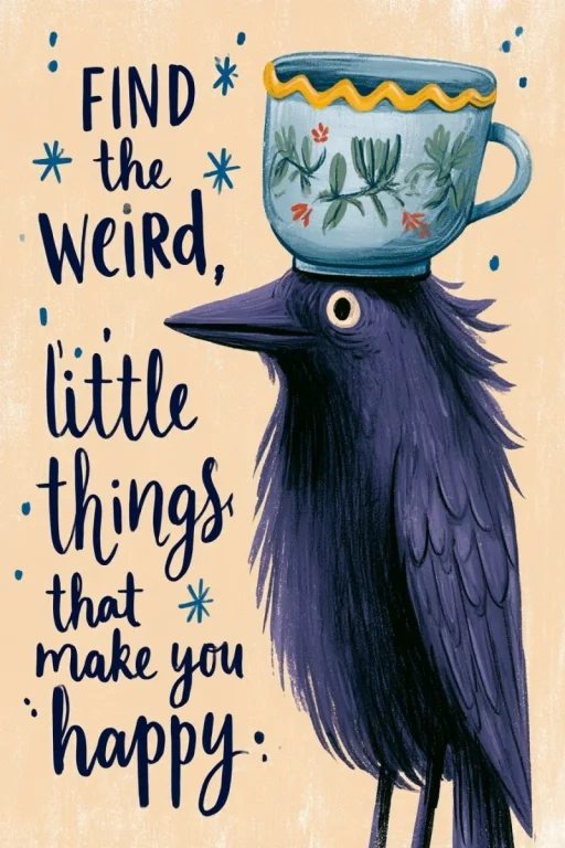Purple Bird With Teacup Hat Quote