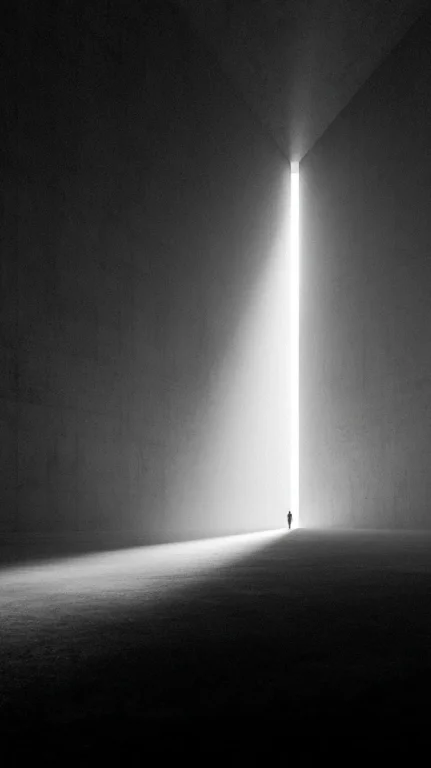 Solitary Figure in Sunlit Doorway